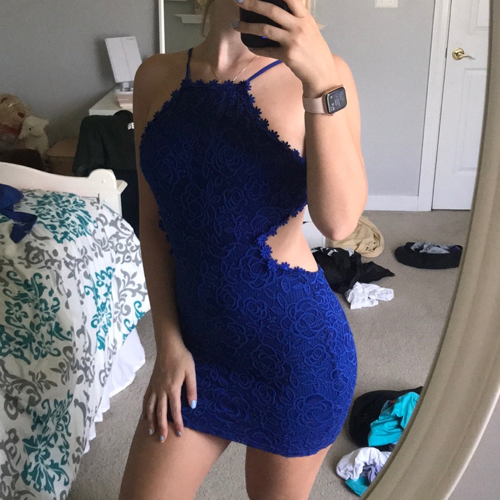 F21 blue backless dress